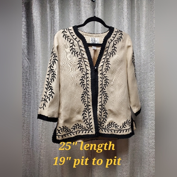 Linea by Louis Dellâ Olio Womens Jacket Linen Embroidered One Button - Picture 7 of 7